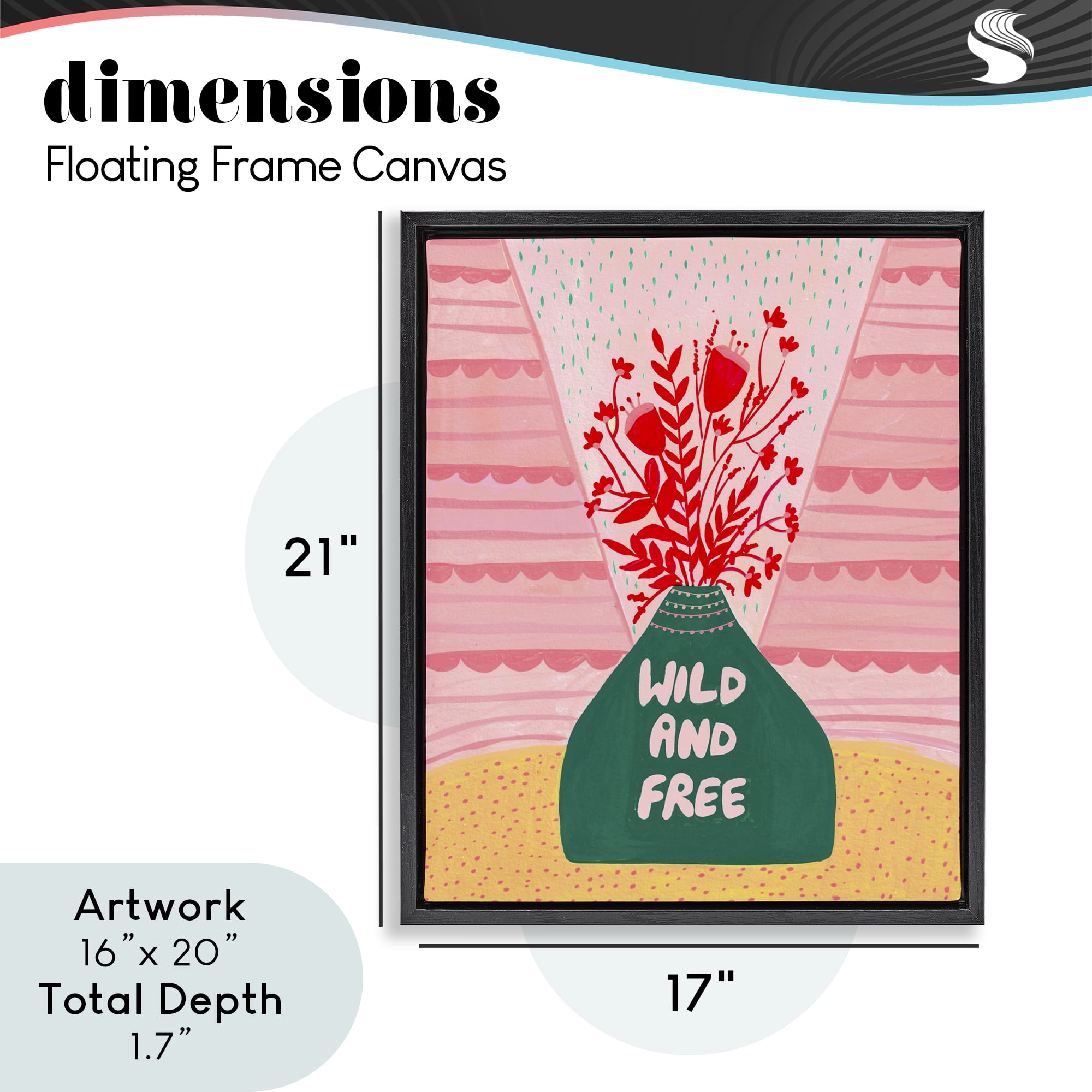Midcentury Wild And Free Black Framed Floater Canvas Wall Art, design by Nabeela Rumi