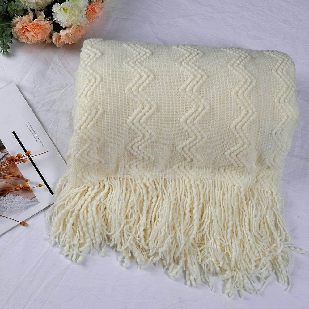 PiccoCasa Soft Knitted Throw Blanket Bed Sofa Couch Decorative Beige ...