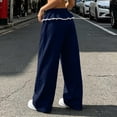 thumbnail image 4 of Women's Ruffle Waist Wide Leg Pants Elastic Lace Trim Lounge Trousers Loose Casual Streetwear Bottoms, S, 4 of 7