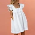 thumbnail image 5 of Gibobby Vestido Mujer Casual de Playa Verano Vestido de verano para mujer Elegante cuello cuadrado Bolsillo Puffles Manga corta Midi Vestido(Blanco,M), 5 of 5