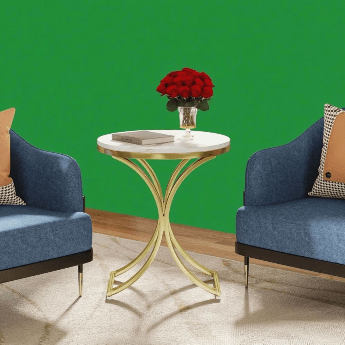 Round Side Table with White Marble Top & Gold Base, Small End Table for Sofa, Bedroom, Living Room