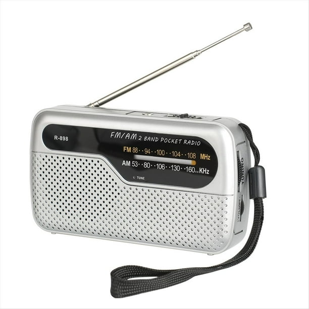 Radio Portátil de Bolsillo FM AM con Conector para Auriculares, Ideal para Emergencias, Huracanes, Correr, Caminar, Ir A Casa, Color Plateado.