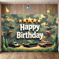 thumbnail image 3 of Camouflage Design Birthday Banner Army Theme Helicopter Motif Tank Graphic Adventure for Kids Party Celebration Outdoor Venue Event Background, 3 of 9