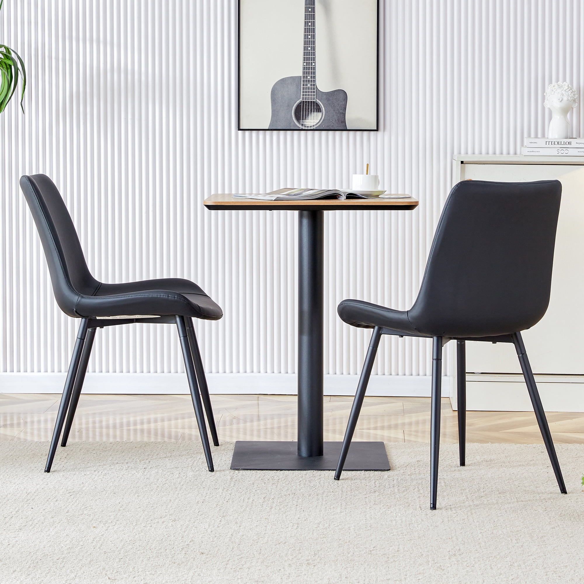 TesNus Dining Chair Set of 4 Black PU Leather Wide Seat Metal Legs for Dining Room Kitchen