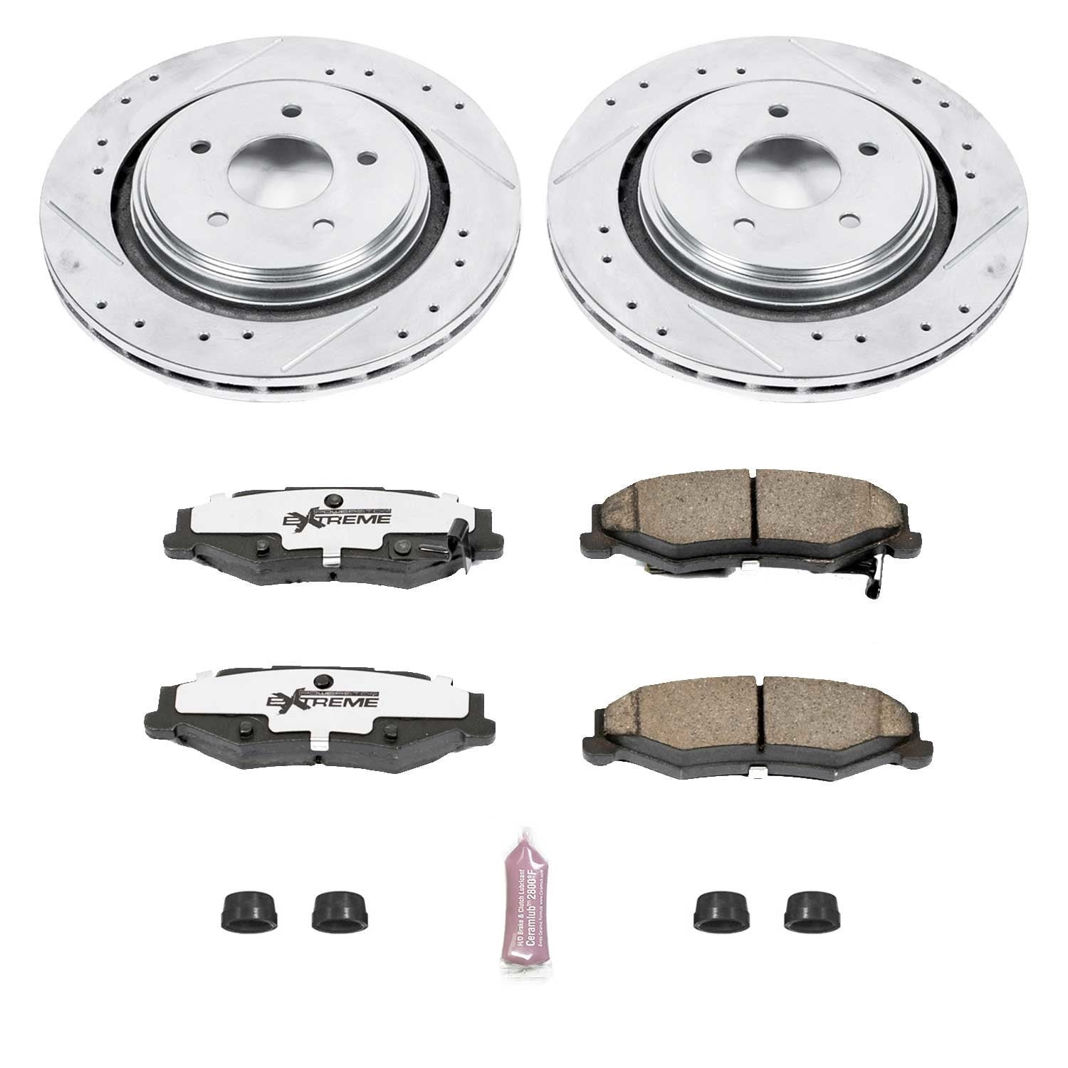 PowerStop Rear Z26 Street Warrior Carbon-Fiber Ceramic Brake Pad and Drilled and Slotted Rotor Kit Fits: CADILLAC CHEVROLET Select Models K5159-26