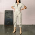 thumbnail image 2 of Beige Jumpsuits for Women Casual Cropped Utility Jumpsuit Women's Casual Short Sleeve Jumpsuits Zip Up Outfit with Pockets Overalls for Women, 2 of 6