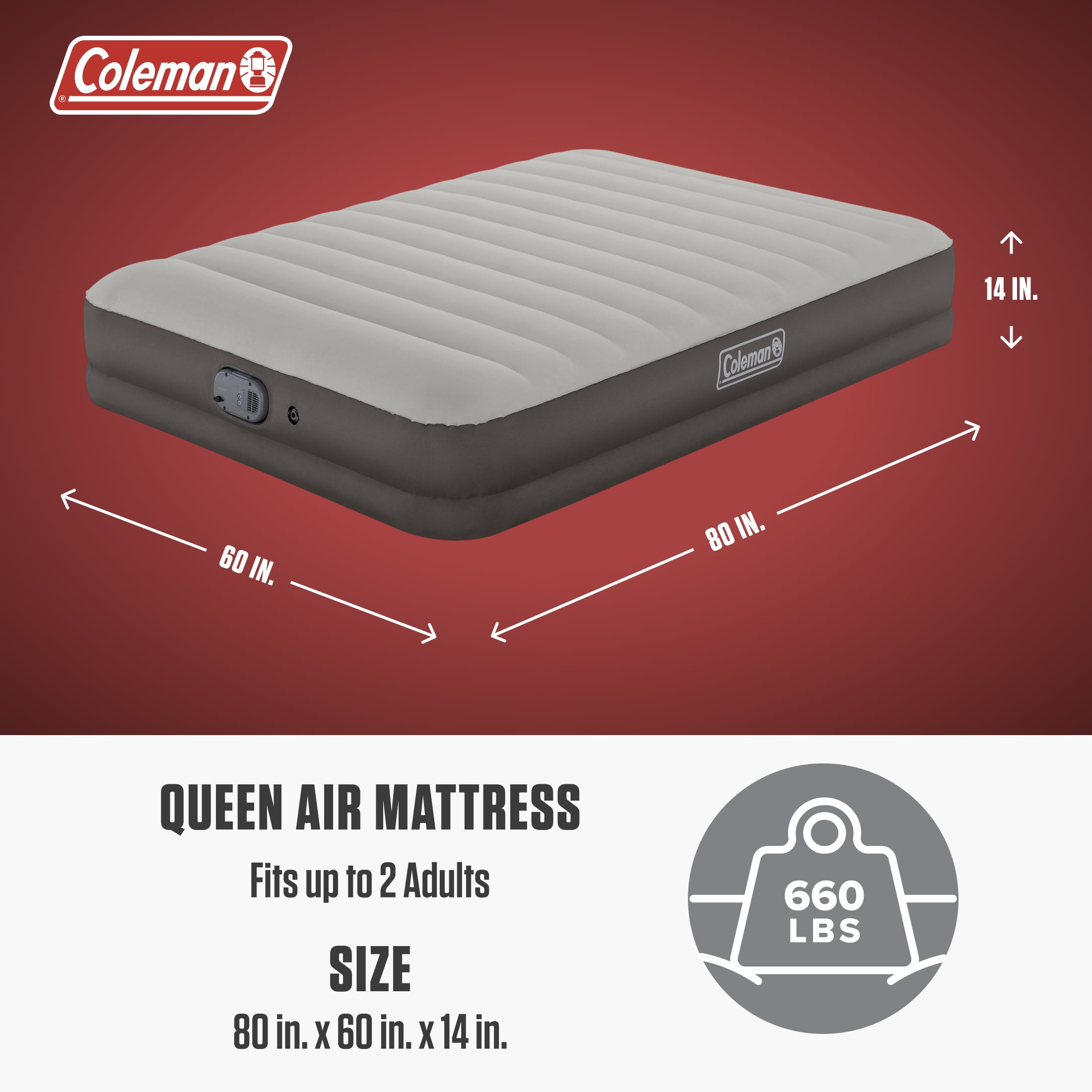 Coleman AlwayzAire Tough Guard Air Mattress Queen 14" with Rechargeable Dual Pump