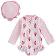 thumbnail image 1 of Zanarzt Rash Guard Baby Girl Toddler Baby Girl Swimsuit Long Sleeve Rash Guard Ruffle Zipper Swimwear with Hat Pink,18-24 Months, 1 of 6