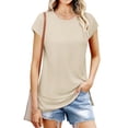 thumbnail image 5 of YHAJDS Womens Tops New Solid Color Hem Slit Short Sleeve Tee Casual Round Neck Shirt, 5 of 5