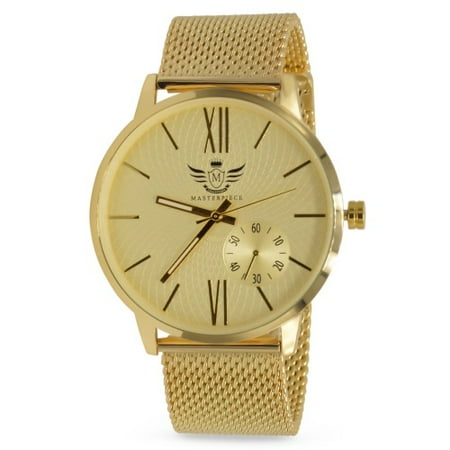 - Gold Slim Case Mesh Bracelet Executive Mens Watch