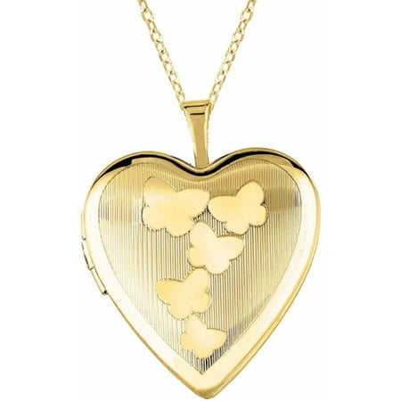 Yellow Gold-Plated Sterling Silver Heart-Shaped with Butterflies Locket