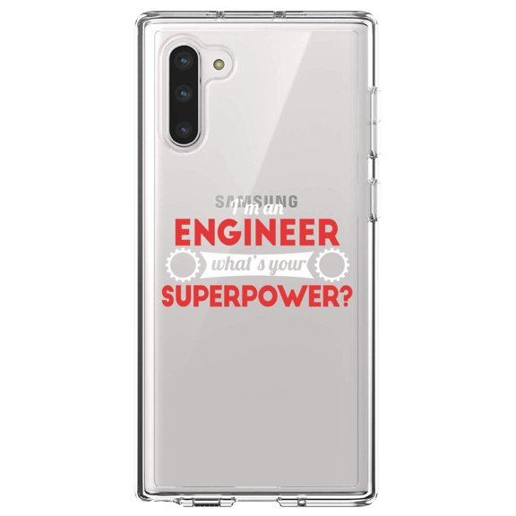 DistinctInk Clear Shockproof Hybrid Case for Samsung Galaxy Note 10 (6.3" Screen) - TPU Bumper Acrylic Back Tempered Glass Screen Protector - I'm an Engineer What's Your Superpower
