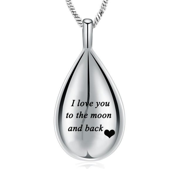 Carved Teardrop Keepsake Ashes Necklace Urn Pendant Cremation Memorial Jewelry-Always in my heart - I love you to the moon and back