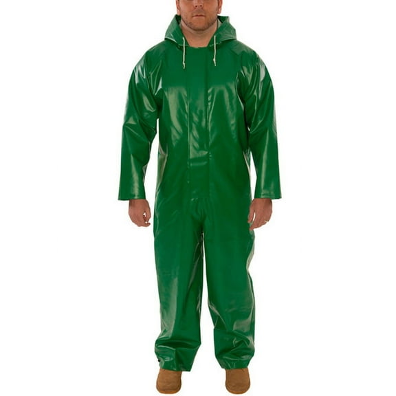 Tingley Large Green SafetyFlex 17 mil PVC And Polyester Coveralls With Hook And Loop Closure And Hood