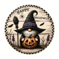 thumbnail image 2 of Letrero de madera con diseño de calabaza y brujo Fiudx para decoración de casas de Halloween, 2 of 5