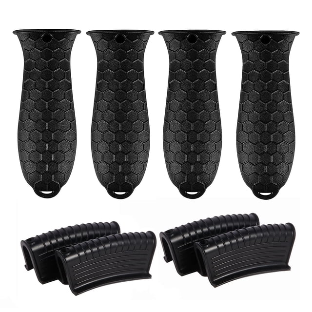 Negro 8 Piezas Mango Caliente de Silicona Antideslizante y Empuñaduras Auxiliares Agarraderas para Sartenes de Hierro Fundido Funda de Mango Resistente al Calor para Sartenes Cazuela Mangos de Utensil