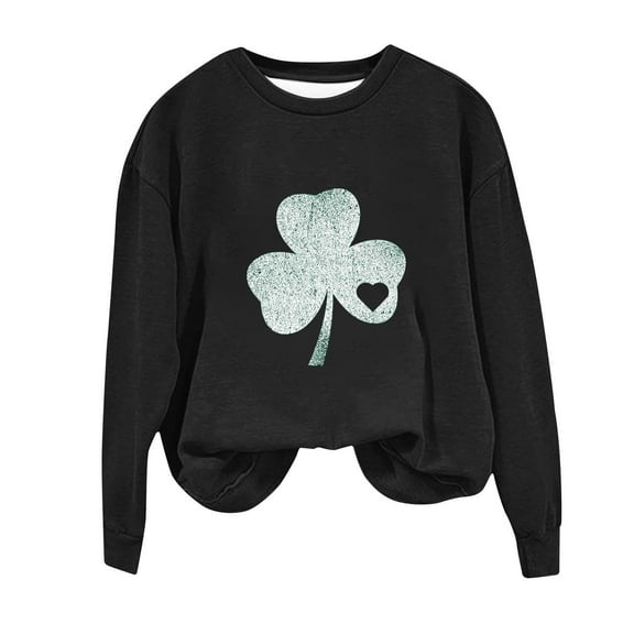 xixinqiwan Women's St. Patrick's Day Hooded Sweatshirts,Women Shamrock Long Sleeve Irish Festival Holiday Tee Causal Pullover Top Black L