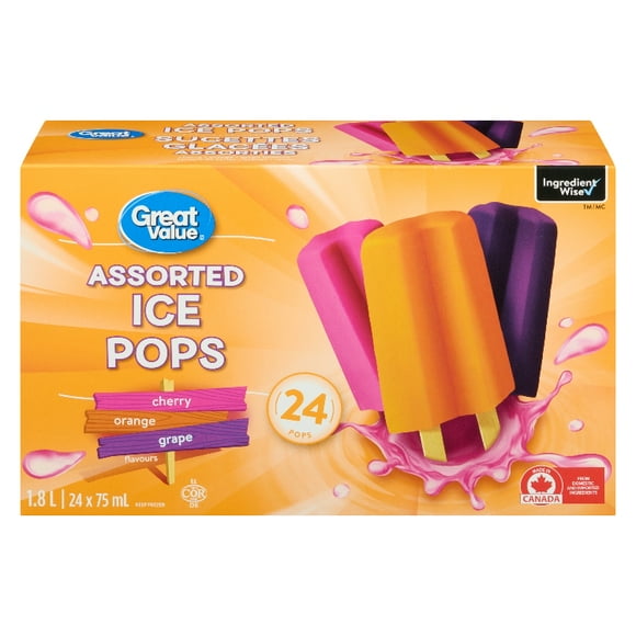 Great Value Assorted Ice Pops, 24 x 75 mL (1.8L)