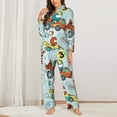 thumbnail image 3 of Kll Cartoon Car Racing Print Women'S Long Sleeve Pajamas With Pants Sleepwear Loungewear 2 Set-Small, 3 of 9