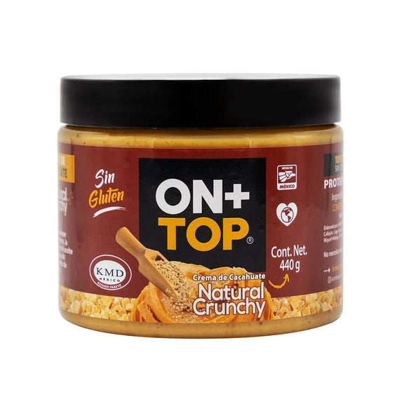 Crema de cacahuate ON+ Top natural crunchy 440 g