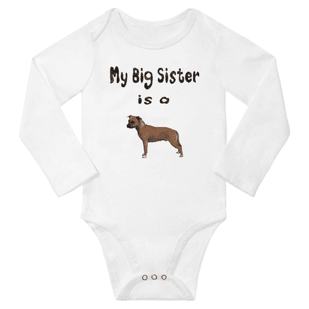 

My Big Sister is a Staffordshire Bull Terrier Dog Cute Baby Long Sleeve Clothing Bodysuits Boy Girl (White 6-12M)