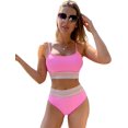 thumbnail image 1 of Conjunto de bikini de 2 piezas con bloques de color para mujer, traje de baño inalámbrico de cintura alta Rosado M Rosado M Xishao ropa, 1 of 2