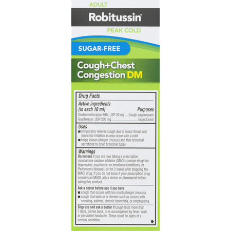Robitussin Sugar-Free Cough + Chest Congestion DM Ages 12 & Over, 4.0 FL OZ