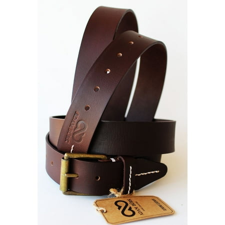 Leather Jean Casual Belt - Adam Burk Men's Western Casual Dress Jeans 100% Cow Leather Belt Brown 26AB03