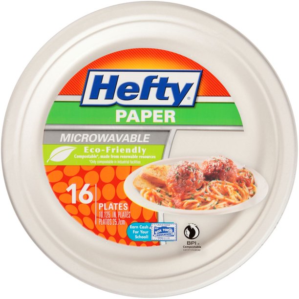 Hefty Everyday Microwaveable Paper Plates, Round, 101/8 Inch, 16 Count