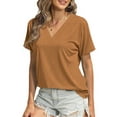 thumbnail image 3 of MOSHU Deep V Neck Womens Tops Curved Hem Shirts for Women Fashion Trendy Blouses Casual Loose Fit Tees Tops, 3 of 9
