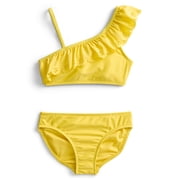 Wonder Nation Little and Big Girls Ruffle Sunshine 2-Piece Bikini Swimsuit with UPF50+, Sizes 4-16