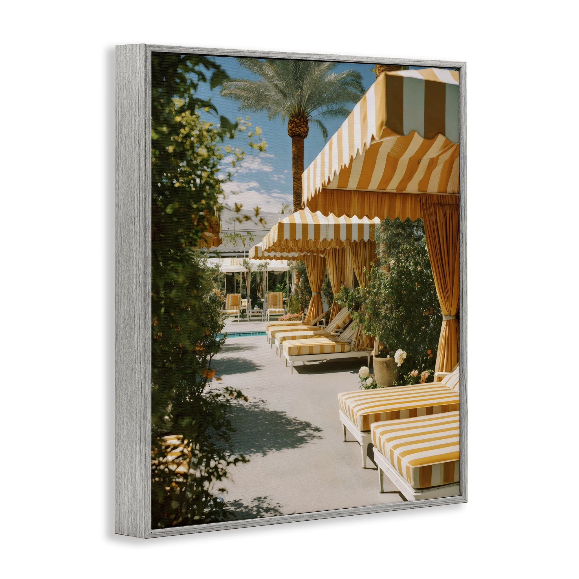 Stupell Industries Vintage Cabanas at Poolside Gray Framed Giclee Art, design by Franklyn Gregory