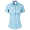thumbnail image 1 of Made by Olivia Women's Junior Fit Short Sleeve Stretchy Button Down Collar Office Formal Casual Blouse Shirts Top (S-3XL), 1 of 6
