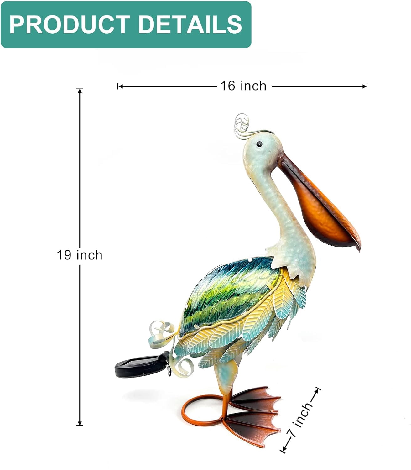 Solar Heron Metal Crane Statue Garden Heron Sculpture, Glass Outdoor Crane Yard Art Coastal Ocean Bird Decor 24 Inch Lawn Ornament for Backyard Porch Patio Decor