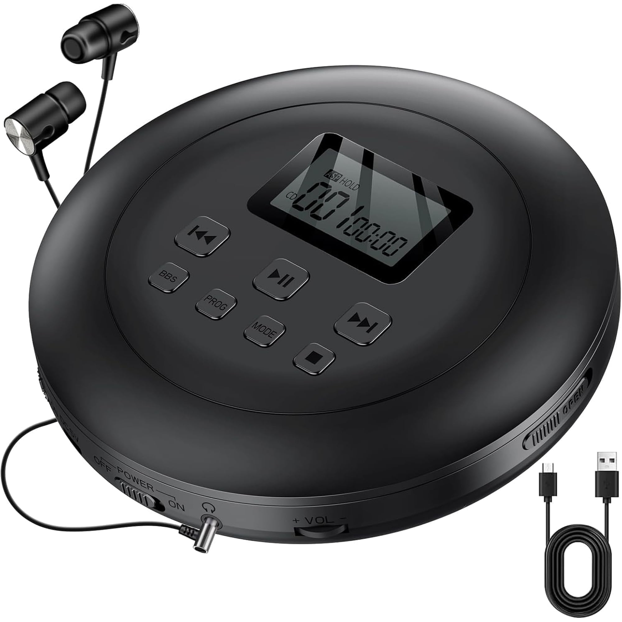 Gueray Portable CD Player with Dual Stereo Speakers, Rechargeable CD Player for Car, Walkman CD Players for Home with Headphones and AUX Cable