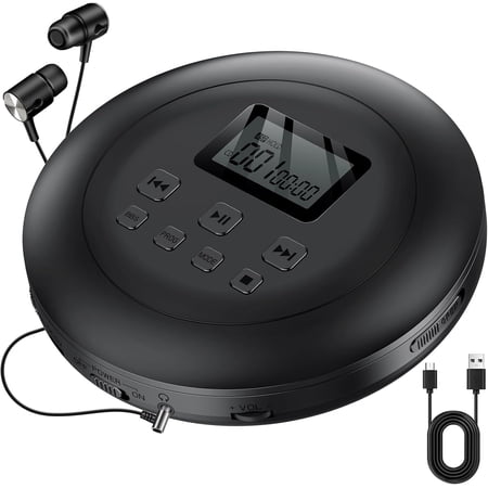 Gueray Portable CD Player with Dual Stereo Speakers Rechargeable CD Player for Car Walkman CD Players for Home with Headphones and AUX Cable