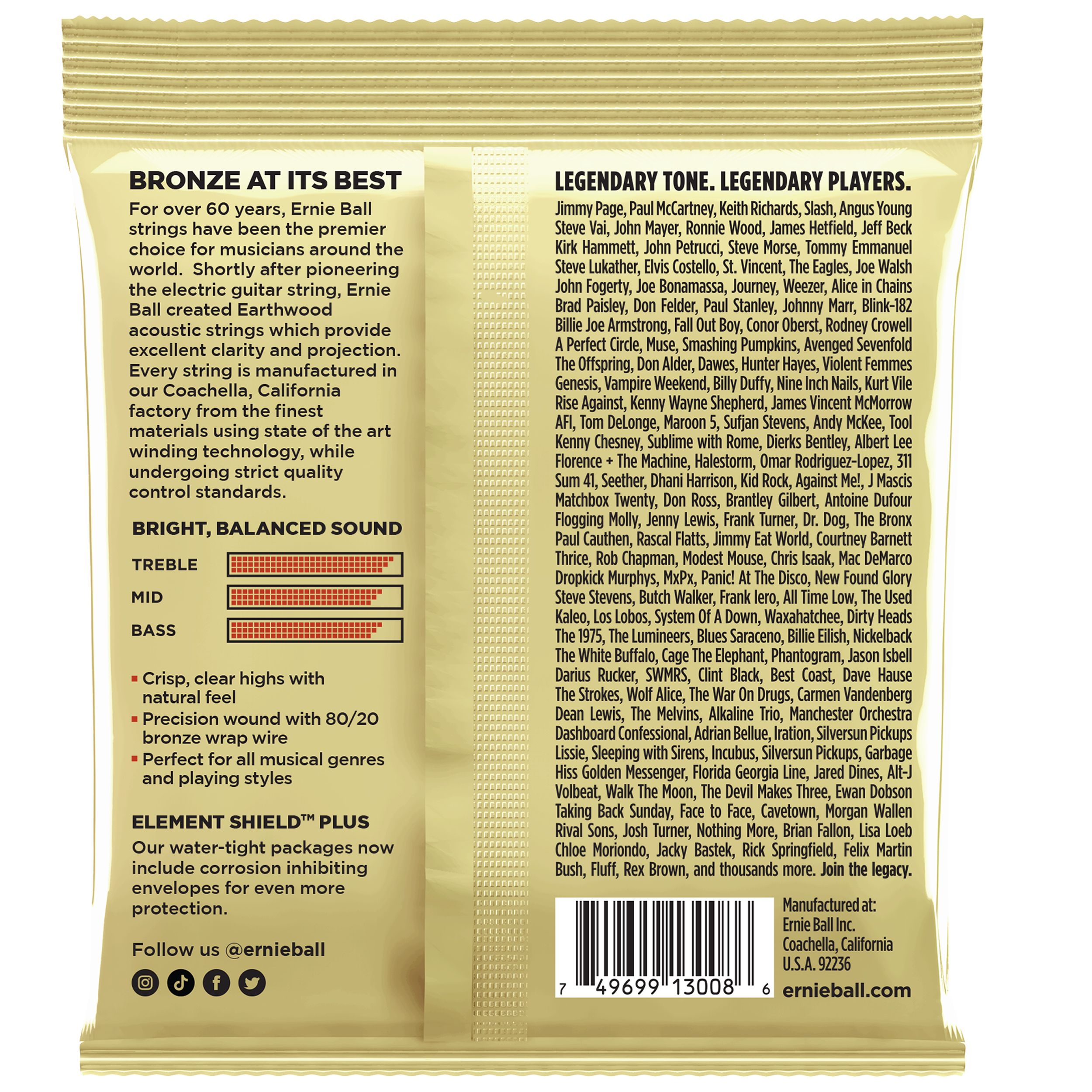 Ernie Ball Earthwood Rock and Blues, with Plain G, 80/20 Bronze Acoustic Guitar Strings 3 Pack - 10-52 Gauge