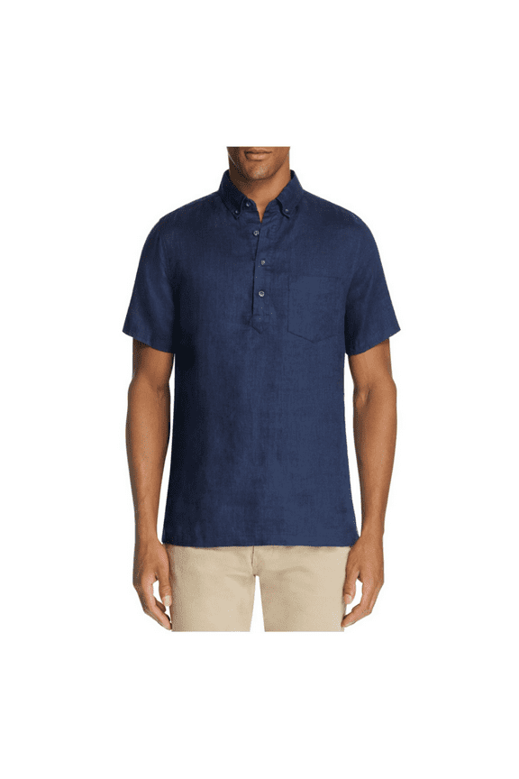 Josh Linen Regular Fit Popover Shirt , Deep Navy, Size S,  MSRP $150