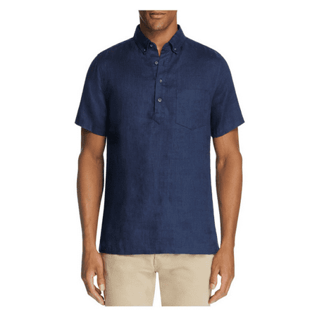Onia Josh Linen Regular Fit Popover Shirt , Deep Navy, Size S, MSRP $150