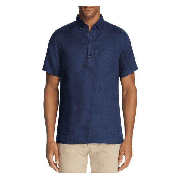 Onia Josh Linen Regular Fit Popover Shirt , Deep Navy, Size S, MSRP $150