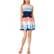 thumbnail image 1 of maison Jules Vestido acampanado ajustado y acampanado con bloques de color para mujer, Azul, 4, 1 of 1