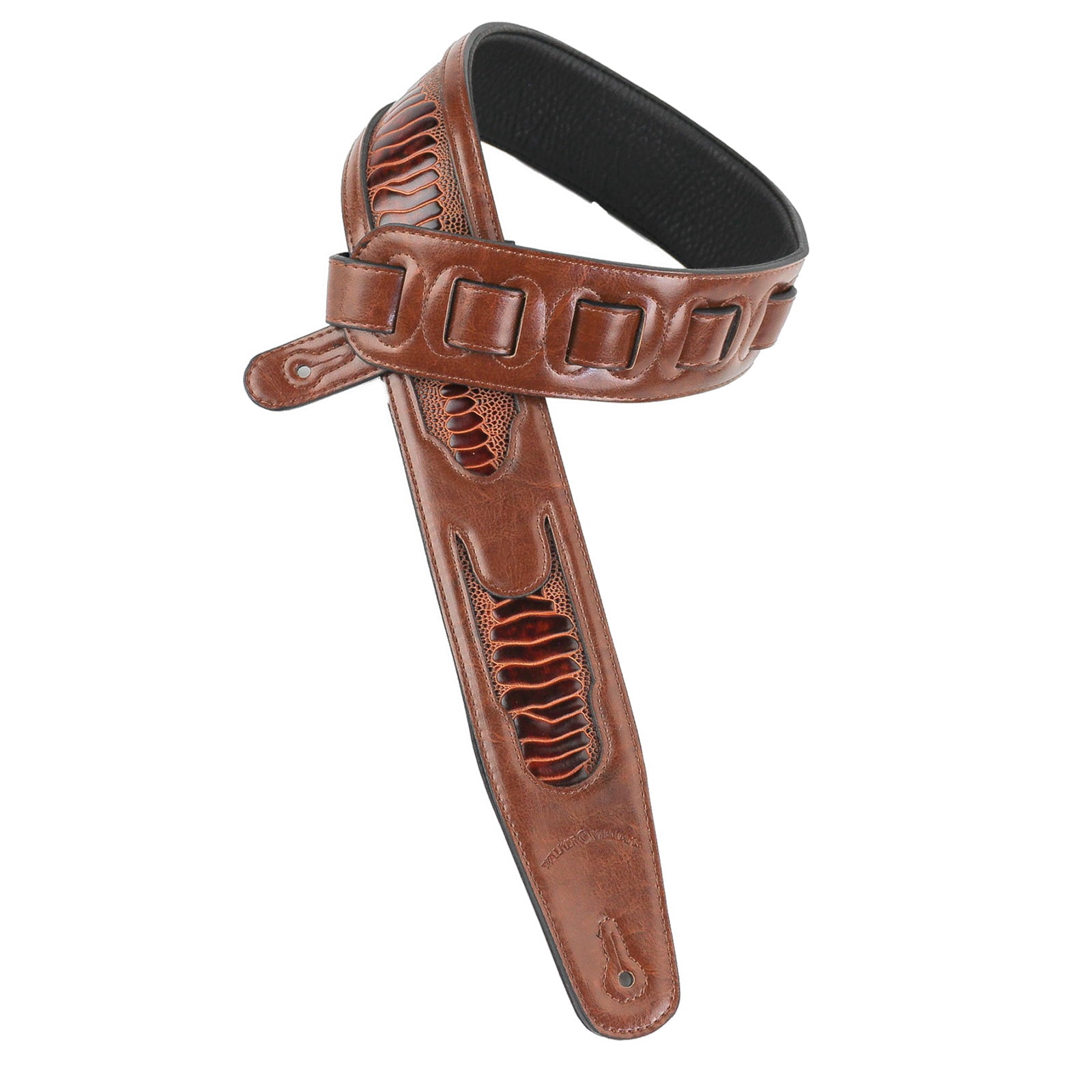 Walker & Williams GC-19 Mahogany Brown Leather Crocodile Padded Guitar Strap