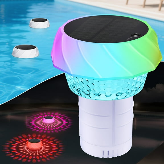 Xecessory Solar Pool Chlorine Floater with Colorful Light, Remote Control Floating Pool Dispenser, Chlorine Floater Holds 4 x 3in Tablets for Pool, Hot Tub, Spa
