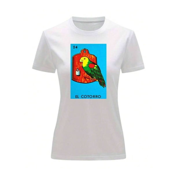 Playera Blusa El Cotorro De La Loteria Mexicana Tradicion Mexicana Color Blanco Talla Chica Marca Emil SaEs