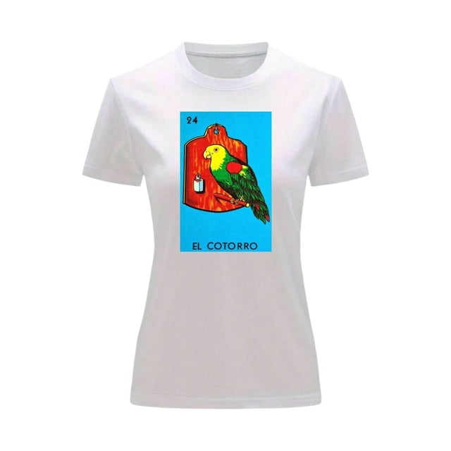 Playera Blusa El Cotorro De La Loteria Mexicana Tradicion Mexicana Color Blanco Talla Chica Marca Emil SaEs