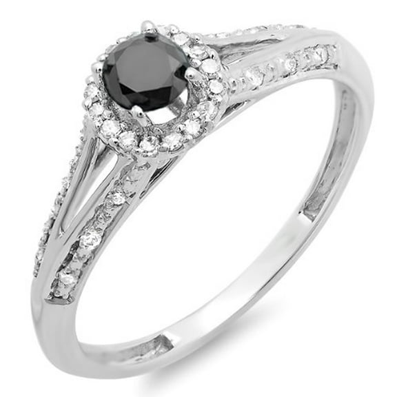 Dazzlingrock Collection 0.40 Carat (ctw) 18k Black & White Diamond Engagement Halo Split Shank Bridal Ring, White Gold, Size 7.5