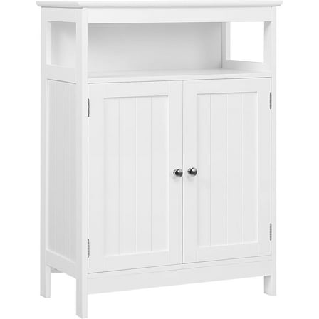 Bathroom Floor Storage Cabinet, Wooden Free Standing Storage Organizer with 2 Doors & Adjustable Shelves, White