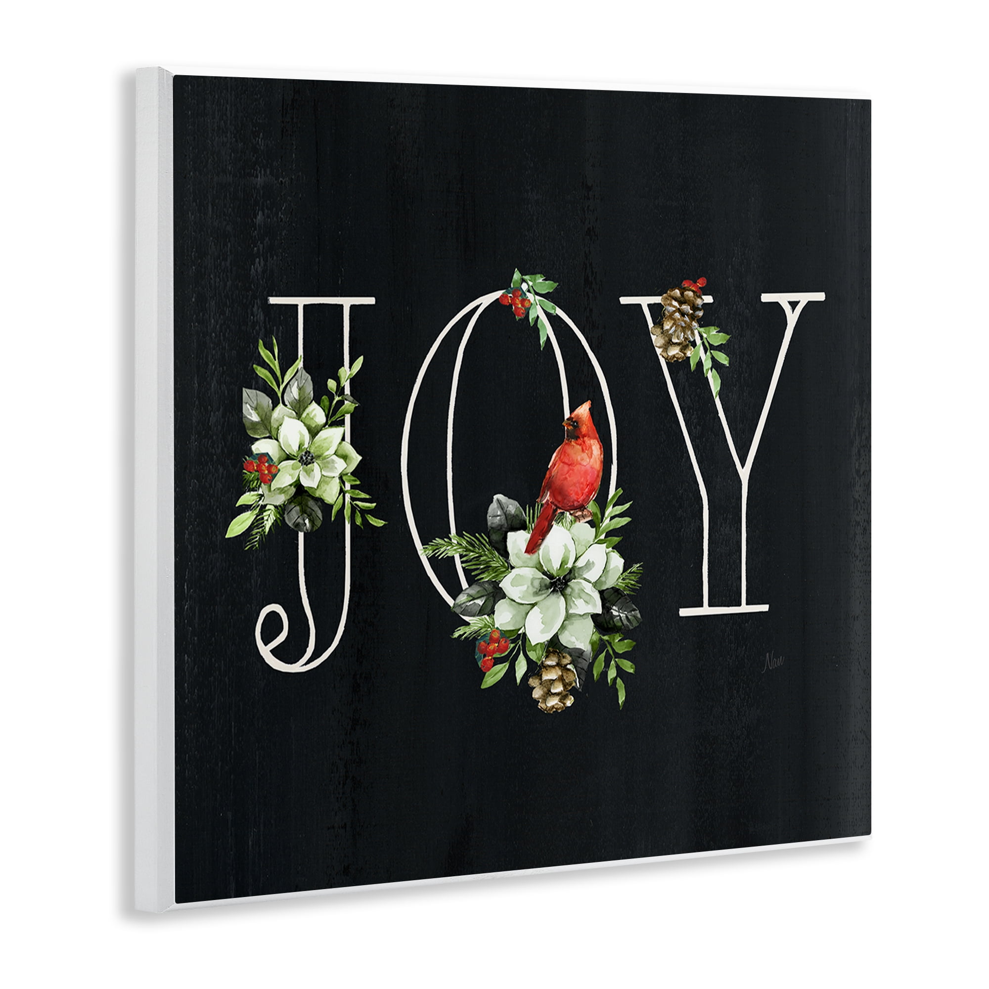 Stupell Industries Joy Letters with Florals Holiday Painting Unframed Art Prints Wall Art, 12 x 12