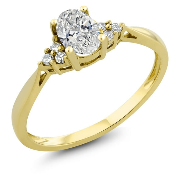 Gem Stone King 14K Yellow Gold Lab Grown Diamond Engagement Ring for Women | 0.46 Cttw | Oval 6X4MM | Gemstone April Birthstone | Size 7