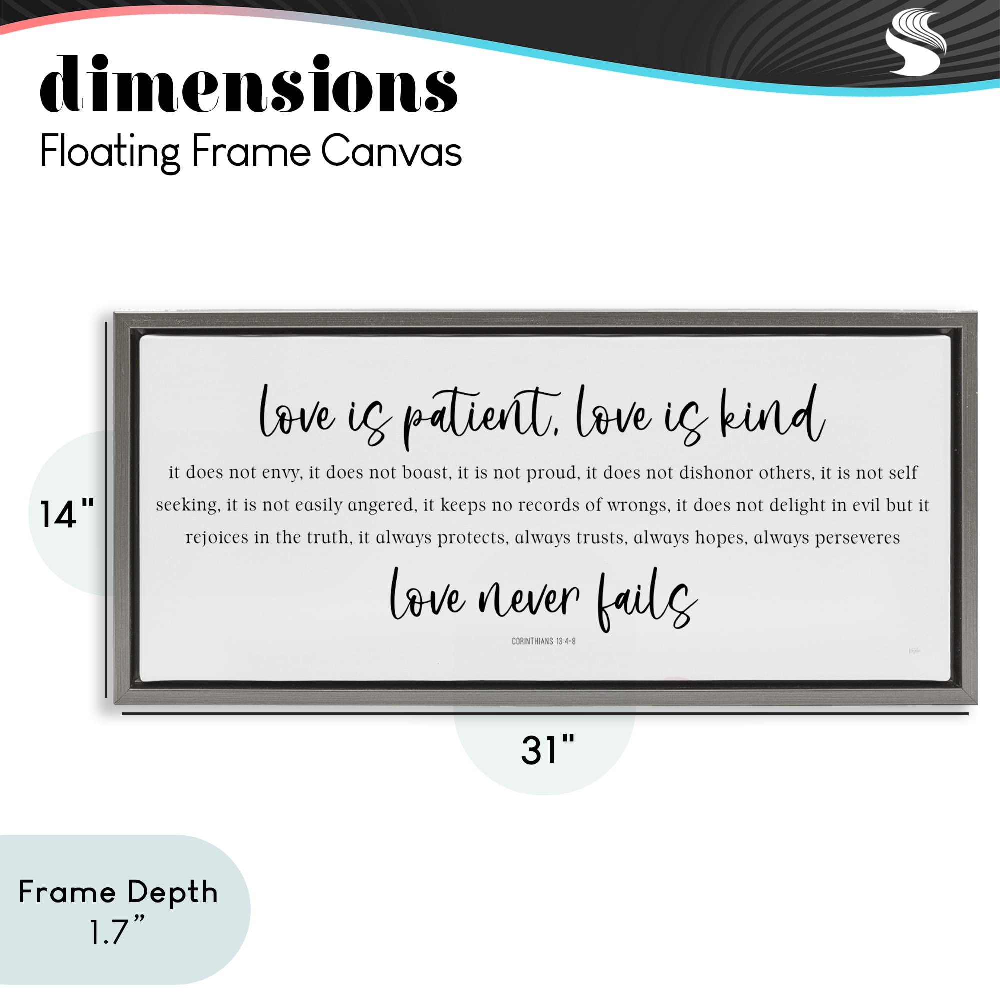 Stupell Industries Love Never Fails Proverb Gray Framed Floater Canvas Wall Art, design by Natalie Carpentieri
